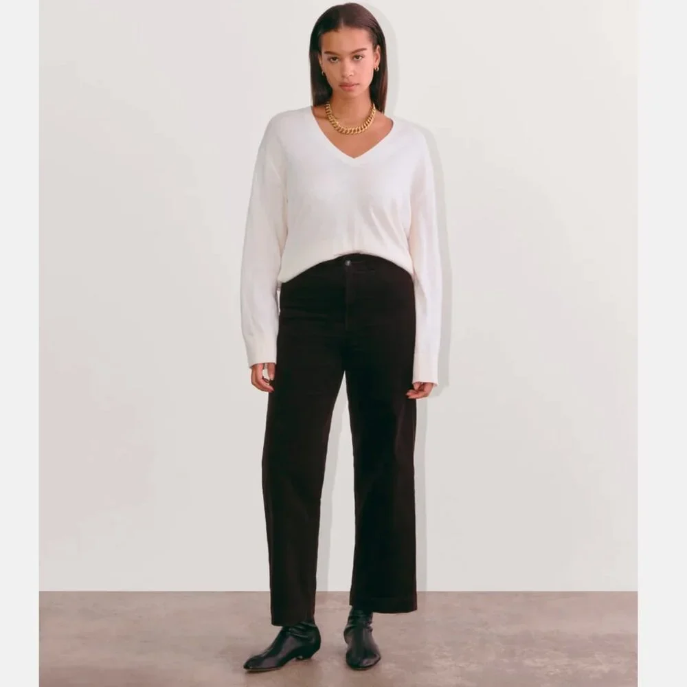 Everlane Sailor Corduroy Pants Womens 16 Black High Rise Wide Leg - Picture 3 of 8